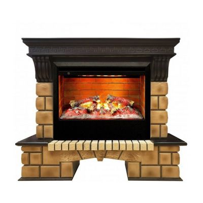 Классический электрокамин Real Flame Stone Brick 26 с очагом 3D Helios 26